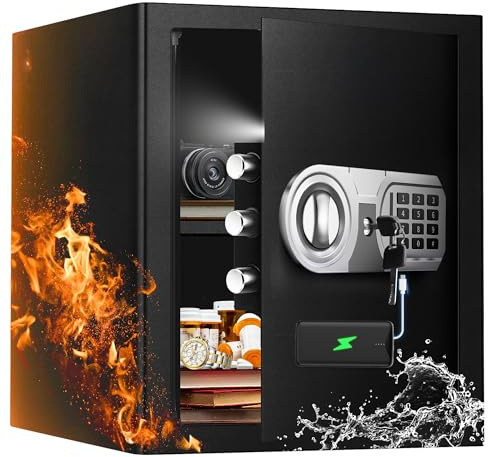 VaultHex Secure Home Safe with Alarm, USB-C Power & Quiet Access - 2.0 CuFt Mid-Size Cabinet Safe for Bedroom or Office, Motion Light, Keypad & Shelf