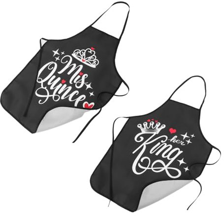 SHINEOFI 1 Paio Di Grembiuli Per Lui E Per Lei Grembiule A Tema San Con Stampa Di Lettere E Corone Grembiule Multiuso Per Cucinare Bomboniere Grembiule Da Cucina Elegante E