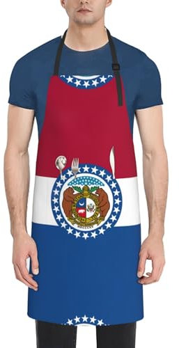 VPPUR Missouri Arbeitsschürze mit Staatsflaggen-Druck, wasserdicht, für Erwachsene, stilvoll, funktional, Malschürze, Schwarz, Einheitsgröße, Schwarz, EinheitsgröÃŸe