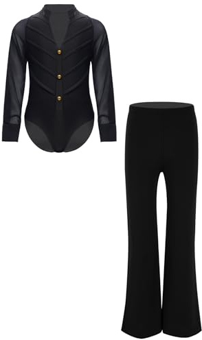 Miaeowve Ensemble Gymnastique Enfant Garçon Léotard Ballet Danse Classique Tenue de Patinage Artistique Justaucorps Danse Latine Jazz Costume Compétition 5-16 Ans Noir 13-14 ans