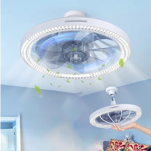 13 Socket Fan Light with Remote, Ceiling Fan with Timing, 3 Speed Wind Light Bulb Fan for E27 Base Screw 3 Color & Brightness Adjustable LED Mini Ceiling Fans for Bedroom/Garage/Kitchen