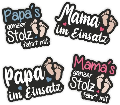folien-zentrum - 4X Aufkleber Set Auto - Autoaufkleber Mama Papa Eltern im Einsatz ganzer Stolz fährt mit - Sticker Sprüche für Car - Autosticker Kids Kinder Mutter Vater Geschenk - Made in Germany 3