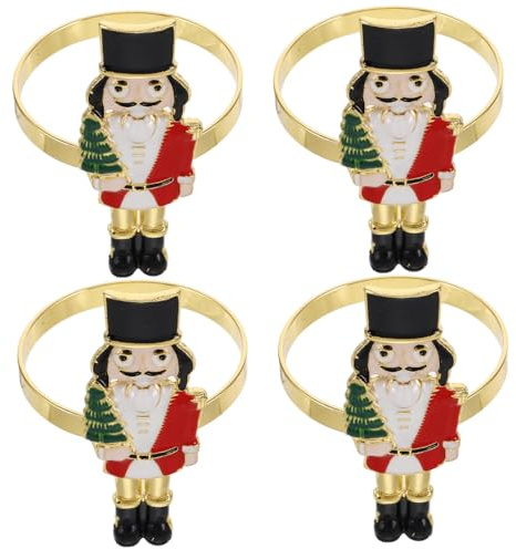 Amosfun Boucles de Serviette Lot de 4 et Casse-Noisette en Alliage Métal Noël Décoration Élégante et Portable Fêtes d'anniversaire pour Serviette de Table