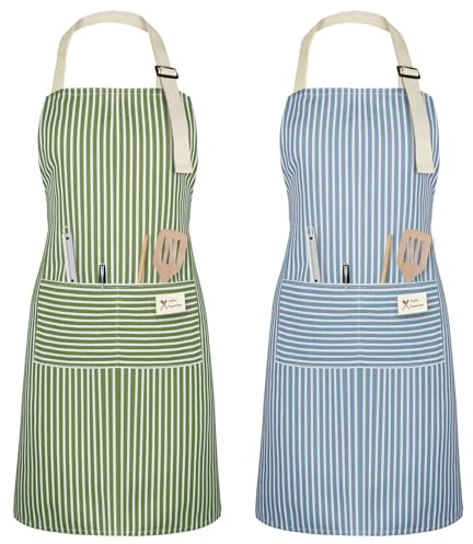 Vicloon Unisex Adjustable Bib Apron, 2 Pcs Apron with 2 Pockets Cooking Kitchen Chef Aprons, Home Kitchen Chef Aprones for Cooking, Women Men Aprons for Home Kitchen, Restaurant, Coffee house