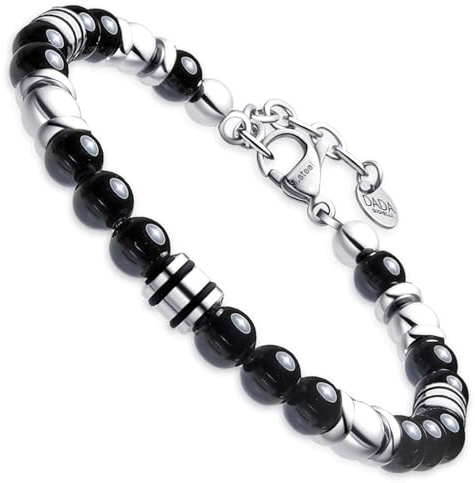Dada Gioielli - Herrarmband i natursten, 6 mm, Onyx, sodalit, tigeröga, svart obsidian, röd jaspis, turkos - mycket starkt armband, Taglia Unica, Rostfritt stål, Ingen ädelsten
