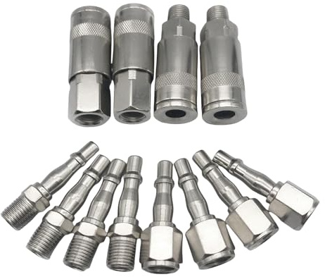 DOETYD 12 Pcs 1/4 BSP Air Line Fittings, Air Line Connectors for Compressor Hose Pipe Airline Connector Couplings, Male & Female Thread Tools Plug Kit, Accessories for Workshop & DIY Use