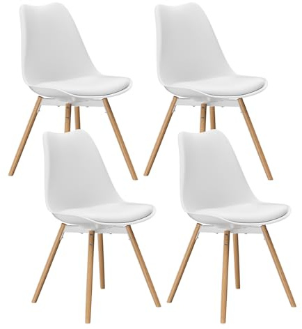 buybyroom Juego de 4 sillas de comedor, sillas de cocina, sillas de comedor para cocina, salón, dormitorio, sala de conferencias, tapizadas, haya, cómodas y fáciles de limpiar, color blanco