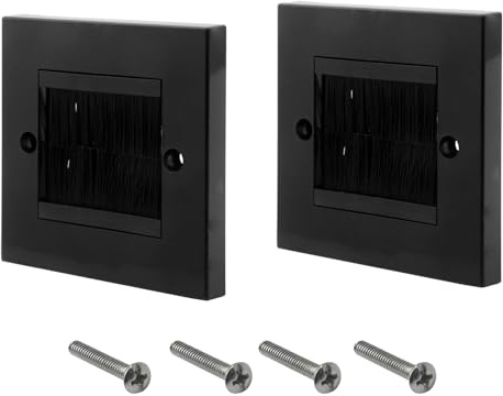 2 Piastra Passacavi, Spazzola Piastra da Parete per Cavi, Piastra da Parete per Uscita di Cavi, Piastra da Muro per Inserto per Cavi, Piastre di Copertura del Cavo Anti-Polvere con Spazzole (Nero)