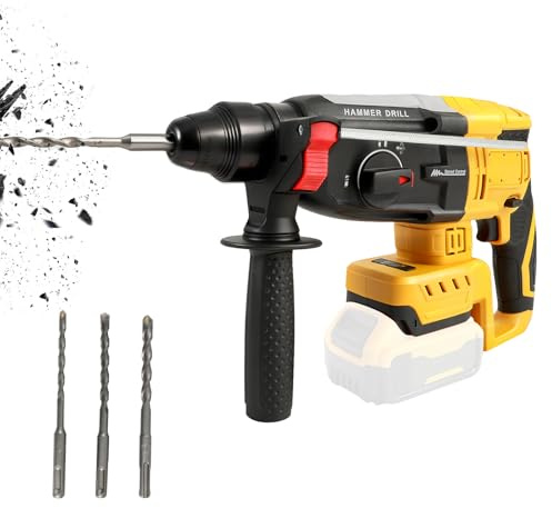 Cordless Rotary Hammer Drill for Dewalt 18V 20V, Brushless SDS-Plus Electric Rotary Hammer Drill with 4 Function, 360°Auxiliary Handle, 3 Drills Bits for Concrete Brick Wall Metal (NO Battery)