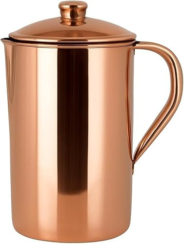HEALTHANDVEDA™ Pure Copper Water Jug | Copper Pitcher with Lid for Drinking Water | Traditional Ayurvedic Tamra Jal Vessel for Drinking Water 1.5Lt Capacity (Plain Jug)