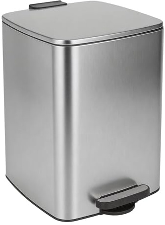 Harbour Housewares 20L Square Stainless Steel Pedal Bin – Brushed Soft Close Kitchen Trash Can with Foot Pedal, Removable Inner Bucket, Hands Free Rubbish Bin for Home, Office, Utility Room
