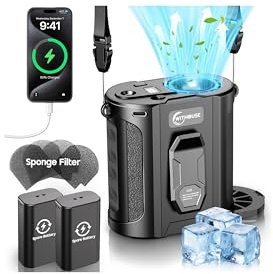 [Dual Battery] Next-Gen AI Portable Waist Fan Clip On 24000mAh, MAX 80H Runtime, 17000RPM Powerful 5 Speeds, Rechargeable Belt Fan with Filter Flashlight, Shirt Fans for Men Outdoors Travel - Black