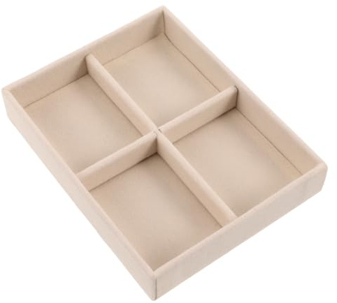 AMUSLESUR Elegantes Samt Ringetui mit 4 Fächern und Stapelbarem Design Multifunktionale Schmucklade für Ohrringe und Ringe Platzsparend für Schublade und Schminktisch