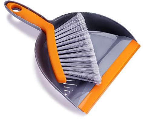 ZUMVIVIN® Kehrschaufel Set (KLEIN) Premium Handfeger und Schaufel | Mit Spaltenden-Faser-Design, Einfach zu Verwenden, Grau & Gelb, 26x18x4cm