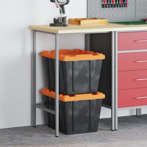 kithwjll Tavolo angolare grigio in acciaio e legno di alta qualità, 55 x 55 x 85 cm, con piedini regolabili, stabile tavolo da lavoro per officina, sala hobby, garage e interni