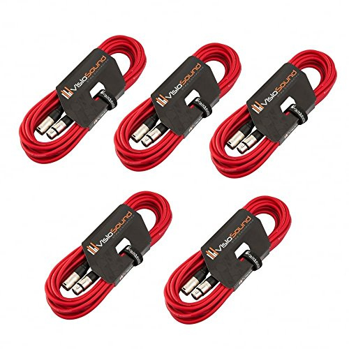 Male to Female XLR Mic Lead Balanced Microphone Cable 5 Pack (Red, 6m) | 5 x Noiseless OFC Balanced Microphone, Signal, Audio, Patch Cable / 9 Colours