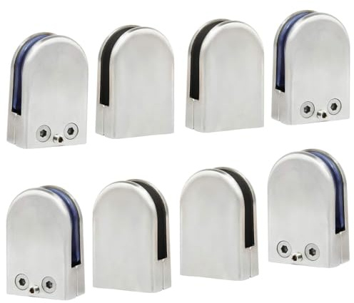 (Verbesserte Version) 8 x Edelstahl Glasklemme 304 Stainless Steel Klemmhalter Glasklemmhalter Glashalter Gelände Flach Anschluss Glass Clip Größe L für 10-12 mm Glas von Discoball