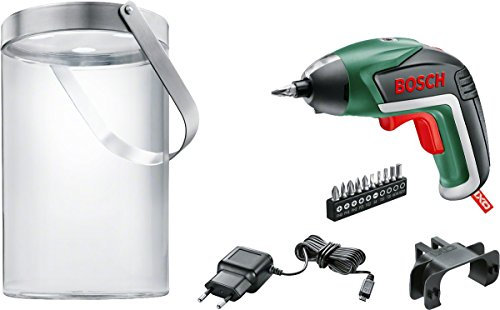 Bosch Akkuschrauber IXO mit Gras- und Strauchscherenaufsatz, 10 Schrauberbits, USB-Ladegerät, Karton (3,6 Volt, 1,5 Ah)