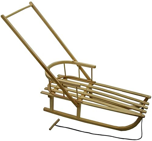 Rawstyle Holzschlitten mit Rückenlehne + Zugleine + SCHIEBESTANGE - Lehne - Kinderschlitten - Schlitten aus Holz NEU