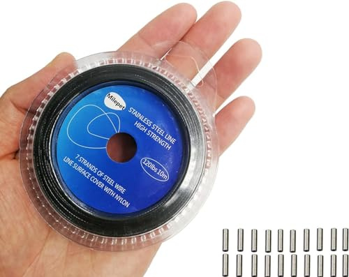 Black Fishing Wire Line: 10LB-200LB Stainless Steel Fishing Leader Wire 10 Meter with 20pcs Crimps Sleeves (80LB)