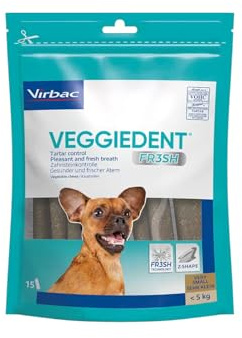 Virbac VeggieDent 15 Streifen XS < 5 kg | 120 g | Kaustreifen für kleine Hunde bis 5 kg | Vegetarischer Kausnack zur Kontrolle von Zahnbelag und Plaque | Ein Kaustreifen pro Tag