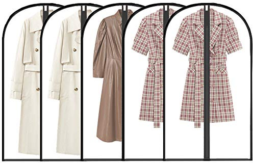 Semi-transparent Garment Bags 60x120cm, MothProof Waterproof Breathable Clothes Covers Full Zipper Dustproof Coat Protector Bags for Clothes Storage，5 Pack