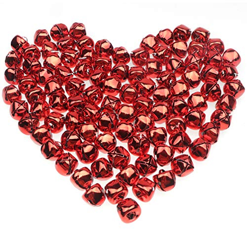 HUASUN Cascabeles Navideños 100pcs 13mm Coloridos para Decoración DIY, Guirnalda, Gatos, Paquete de Regalo, Festivales y Navidad (Rojo)