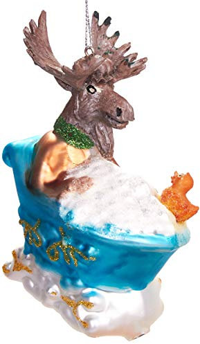 BRUBAKER Elch in Badewanne mit Quietscheente - Handbemalte Weihnachtskugel aus Glas - Mundgeblasener Christbaumschmuck Figuren lustig Deko Anhänger Baumkugel - 10 cm