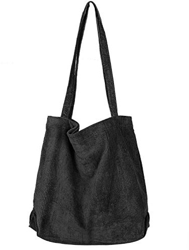 Etercycle Umhängetasche Damen Grosse Kapazität Cord Schultertasche Retro Handtasche für Alltag, Büro, Schulausflug und Einkauf (Schwarz)