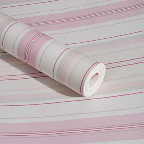 LIANYG Tapeten Blau Rosa Streifen Tapete Jungen Mädchen Kinderzimmer Tapetenrolle Wandbilder Selbstklebende gestreifte selbstklebende Tapete (Farbe: Rosa, Maße: 0,53 x 5 m)