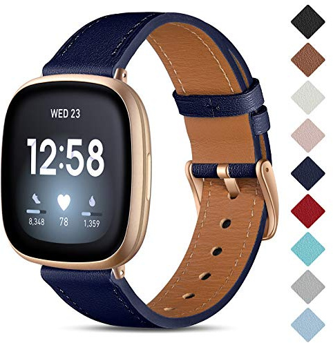 CeMiKa Leder Armband Kompatibel mit Fitbit Sense/Versa 3/Versa 4 | Original Lederband Ersatzband Kompatibel mit Fitbit Versa 3/Versa 4/Sense Armband, Edelstahl-Verschluss für Damen Männer