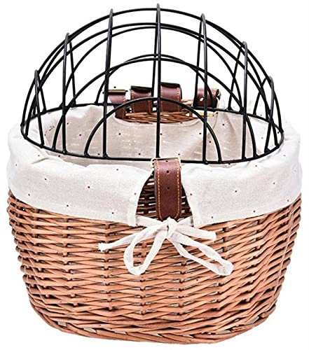 DHGTEP Hund Fahrradkorb Gewebt Fahrradkorb Vorne Katze Hundesitz Fahrradkorb Tasche Für Haustier Hund Katze Fahrrad Lenker Wicker Fahrradkorb (Color : Beige)
