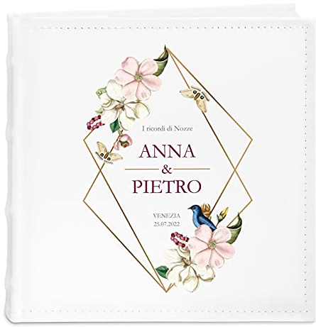 Maverton Album Fotografico Personalizzato con Stampa a Colori - Copertina in Pelle Sintetica Bianca - 100 pagine - 200 foto 10x15 cm - idee regalo per anniversario, matrimonio - Ricordi di nozze