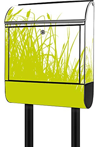 banjado® Briefkasten mit Standfuß Motiv Schilf - Stand Briefkasten mit Zeitungsfach pulverbeschichtet aus Stahl schwarz - Postkasten A4 Einwurf inkl. Montagematerial & 2 Schlüssel