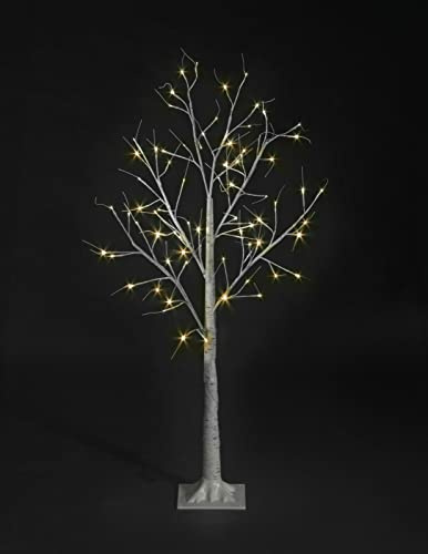 GSD Christmas Pre-Lit Twig Tree - White Birch Outdoor and Indoor Decorative Festive Tree - LED Lights (120cm (4ft), Warm White (Twinkle Effect))