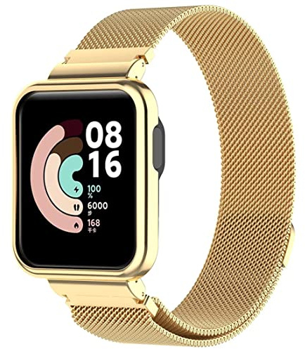 Keecuty Kompatibel für Xiaomi Mi Watch Lite Armband Redmi Watch, Metall Xiaomi Mi Watch Lite Ersatzarmband Wasserdicht Edelstahl Replacement Wrist Strap Zubehör Uhrenarmband für Redmi Watch-Gold