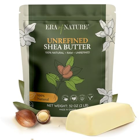 era of nature Organic Unrefined Raw African Ivory White Shea Butter 32oz - Moisturizing Raw Shea Butter Bar for Skin & Hair, DIY Lip Balm Base, Cream, Soap & Lotion Making Supplies Kit, Skincare