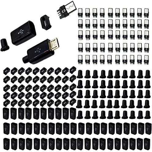 RUNCCI-YUN 50 pièces Micro USB Type B Mâle180 degrés, Avant 5pin/arrière 4pin SMD SMT à souder pour téléphone Electronique Raspberry DIY,avec boîtier Noir