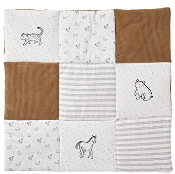 VERTBAUDET Tapis de Sol/Fond de Parc Patchwork Coton et Velours Petit Nomade écru/Camel 100X100