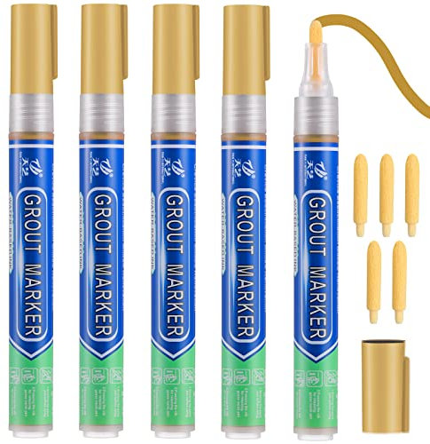 5 Pcs Gold Grout Pens Gold Grout Pen For Tiles Tile Paint Marker Grout Repairer Tile Grout Reviver Pens For Bathroom Exterior Repair Of Bathroom Kitchen Porch And Patio Tile Joints Diy