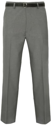 Mens Formal Classic Trousers Tailored Fit Vintage Casual Business Office Work Home Belted Waist Band Smart Dress Pants Straight Leg Flat Front Everpress Easy Care Slant Pockets (Light Grey, 36/29)
