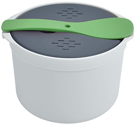 Tiiyee Cuiseur à Riz Micro Ondes, 2 L Microwave Rice Cooker Autocuiseur Cuillère Couvercle Passoire Antiadhésif Pot Vapeur Cuire Céréales Couscous Légumes Légumineuses Quinoa Poulet Avoine Vert