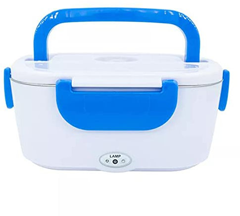 Lunch Box Elettrico, Scaldavivande Portatile 2 in 1 Riscaldamento per Camion/Casa/Ufficio 110V 12V con 2 Scomparti, Contenitore in Acciaio Inossidabile 304 da 1,5L Blu