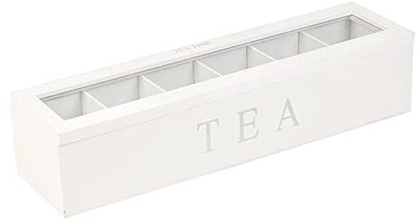 rockible Porte-sachets de Thé en Acrylique Transparent avec Couvercle, Boîte de Sachets de Thé avec 6 Compartiments pour Divers Thés et épices, Blanche