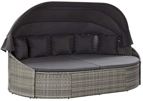 Chusui Outdoor-Sonneninsel mit Dach, Gartenmöbel, Daybed Outdoor, Sonnenliege, Terrassenliege, Outdoor Lounge, Liegeinsel, Poly Rattan Grau