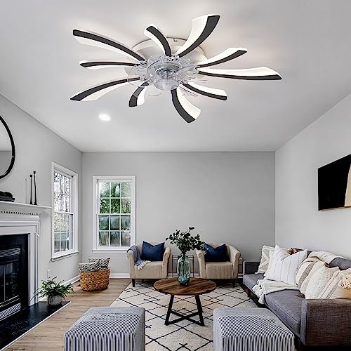 ycwdcz Lampadario Ventilatore con Telecomando Silenzioso Dimmerabile Plafoniera con Ventilatore Integrato con Timer Reversibile Dc per Camera da Letto Soggiorno - Black