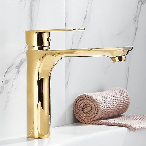 ZYCDP Wasserhahn Badezimmer Waschbecken Gold Badarmatur Kaltes und Heißes Einhandmischer Badarmatur Messing Waschbeckenarmatur Bad,A