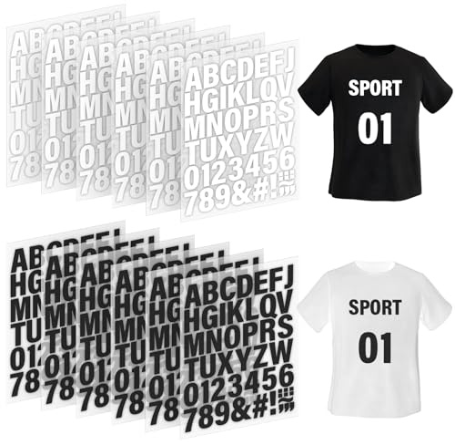Lucomb 12 Blatt 588 Stück Buchstaben und Zahlen zum Aufbügeln für Kleidung, 5,1 cm Vinyl-Buchstaben mit PU-Wärmeübertragungsbuchstaben, A bis Z, 0-9 auf Alphabet-Zahlen für, Schwarz Weiß