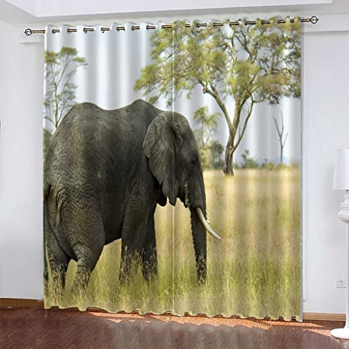 Vorhang Kinderzimmer Tierischer Elefant Kinder Vorhänge Mit Ösen Polyester Gardinen Thermovorhang Blickdicht Ösenschal Kindergardinen 183 (B) X 214 (H) cm Für Wohnzimmer,2Er Set