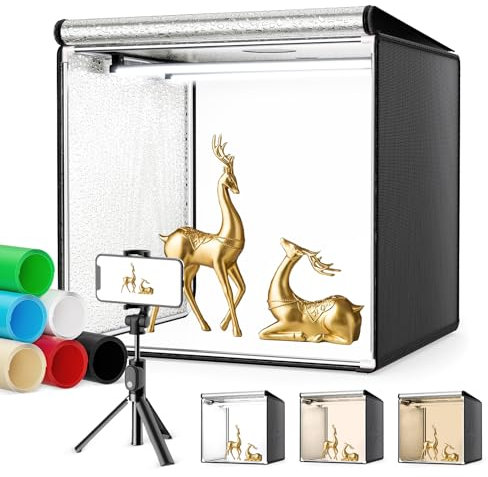 Box Fotografico, Couleeur 40CM 5600K Portable Scatola di Luce da Studio Équipé de 6 Panneaux de Fond Colorés et 120LEDs, CRI95+ Studio Fotografico Pieghevole, Adapté à la Présentation de Produits
